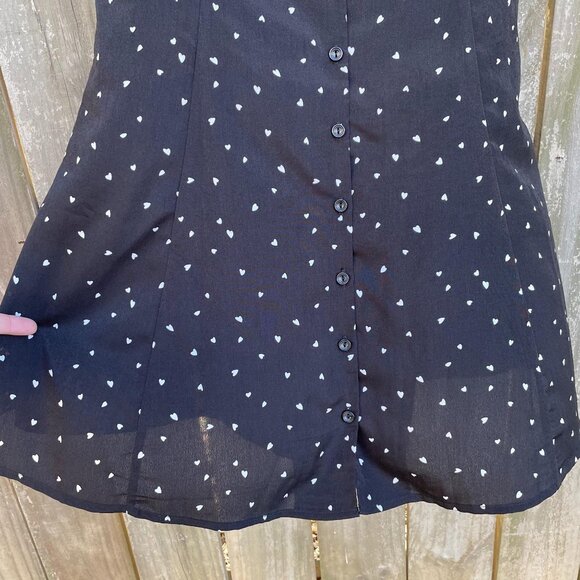Sugarlips Rockaway Heart Mini Dress Size Small Black Button Front V-neck New - Picture 4 of 9
